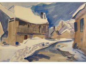 MENGELATTE Francois 1919-1990,Village des Pyrénées sous la neige,Henri Adam (S.V.V.) FR 2008-04-11