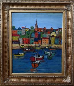 MENGELS Hubertus Johannes,Colourful fishing village with boats,Andrew Smith and Son 2021-04-15