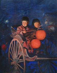 MENPES Mortimer L. 1855-1938,JAPANESE CHILDREN WITH LANTERNS IN A CARRIAGE,Dreweatts GB 2023-10-18