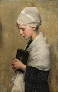 MENSHAUSEN LABRIOLA Frieda 1861-1939,PORTRAIT OF A GIRL WITH A PRAYER B,1887,im Kinsky Auktionshaus 2023-06-20