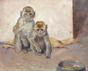 MENSION Cornelis Jan 1882-1950,'Aapjes met schotel' / Two monkeys,Venduehuis NL 2020-09-09
