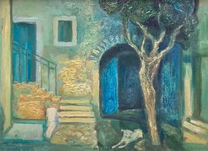 MENYHART Jozsef 1901-1976,Yard with Tree,Pinter HU 2023-10-04