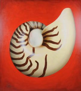 Menzies Simon,a study of a striped nautilus shell on a red,Batemans Auctioneers & Valuers 2017-12-02