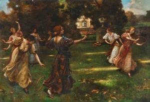 MENZLER Wilhelm 1846-1926,Girls playing and dancing in a park,1923,Palais Dorotheum AT 2023-09-07