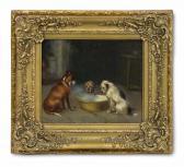 MERCHANT Henry 1800-1900,Interieurszene mit drei Hunden, auf eine dam,Jeschke-Greve-Hauff-Van Vliet 2019-03-29