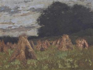 MEREDITH William 1851-1916,Rural scene with corn stooks,1877,Peter Wilson GB 2020-07-09