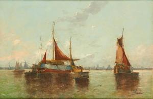 MERTENS J 1900-1900,Barge chargée de lin dans un estuaire,Horta BE 2014-10-13