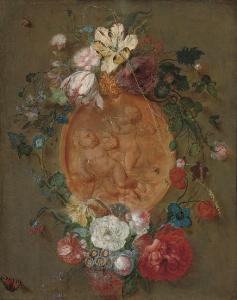 MERTENS Jan Frans Josephus,A garland of parrot tulips, roses, anemones and ot,Christie's 2007-10-31