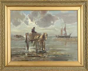 MERTENS Médard 1875-1940,tillskriven, häst och vagn vid kust, signerad M ,Stockholms Auktionsverket 2007-09-10