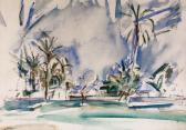 MERTON Owen 1887-1930,Palm Trees and Buildings,1924,International Art Centre NZ 2020-08-11