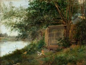 MERY Paul Auguste Léon 1855,Chicken Coup Beside a River,Simon Chorley Art & Antiques GB 2020-07-22