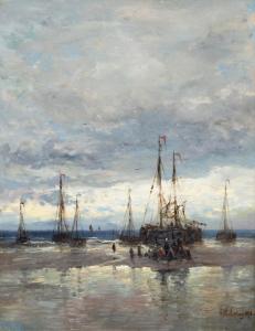 MESDAG Hendrik Willem,An evening scene with \‘bomschuiten\’ off the coas,1878,Venduehuis 2023-11-14