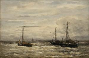 MESDAG Hendrik Willem 1831-1915,Three anchored bomschuiten,Venduehuis NL 2023-11-14