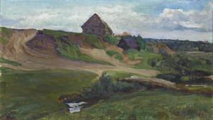 MESHKOV Vassily Nikitich 1867-1946,Peasant huts; over the valley,1899,Bonhams GB 2011-11-30