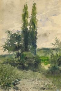 MESSERSCHMITT Pius Ferdinand 1858-1915,Landscape with Poplars,Van Ham DE 2015-11-13