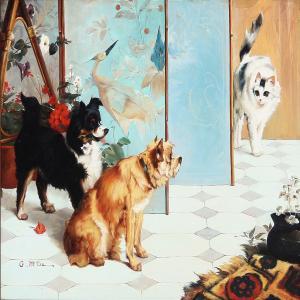 METSU G,Two dogs and a cat look at each other,Bruun Rasmussen DK 2012-10-29