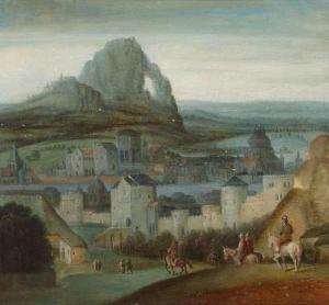 METSYS Cornelis 1510-1565,Travellers before a harbour town,Galerie Koller CH 2018-09-26