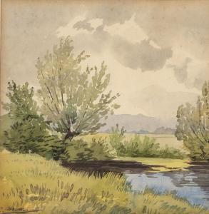 METTON Edouard Louis Aug 1856-1927,Etang de Vessy (la carpière bleue),Dogny Auction CH 2018-12-04