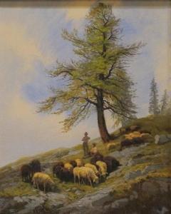 METTON Edouard Louis Aug 1856-1927,Mélèze et moutons près de Davos,Galartis CH 2012-08-18