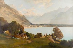METZENER Alfred,View on a Suisse lake with outlook on a town,Hargesheimer Kunstauktionen 2018-09-22