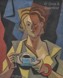 METZINGER Jean 1883-1956,Portrait de femme tenant une tasse à café,Gros-Delettrez FR 2024-04-16