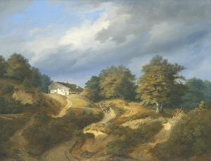 METZINGER Kilian 1806-1869,Hügelige Landschaft mit Pferdefuhrwerk,Winterberg Arno DE 2021-04-24