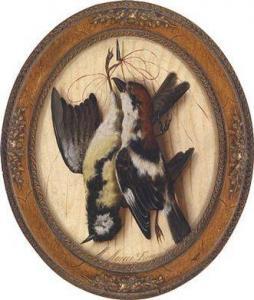 Meucci Michelangelo 1840-1909,Great Tit and Tree Sparrow,1871,Palais Dorotheum AT 2011-04-28