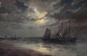 MEULLEMANS H 1800-1900,Marine bij nacht met vissersboot op strand,Bernaerts BE 2013-03-25