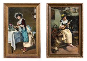 MEUNIER R. V 1800-1800,Woman Playing a Lute and Woman in a Dining Room,Hindman US 2016-07-18