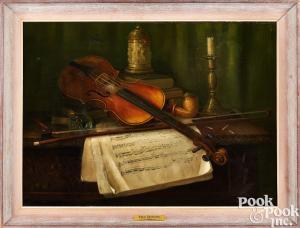 MEURER Charles Alfred 1865-1955,still life with violin and sheet music,1912,Pook & Pook 2024-01-18