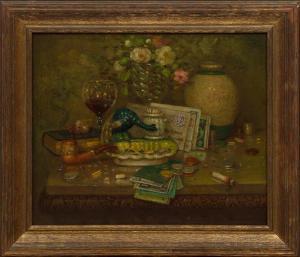 MEURER Charles Alfred,Trompe l'Oeil with Coins, Matches and Pipe,Neal Auction Company 2023-09-07