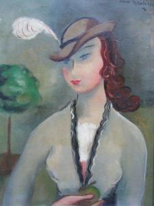 MEURISSE Renée 1946,Jeune femme à la plume,Brissoneau FR 2010-04-28