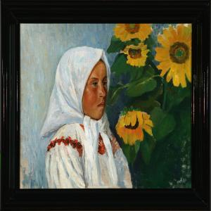 MEURMAN Vladimir 1885,Russian girl at sunflowers,1910,Bruun Rasmussen DK 2009-11-30