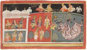 MEWAR SCHOOL,AN ILLUSTRATION FROM A BHAGAVATA PURANA SERIES: KR,1800,Bonhams GB 2019-03-19
