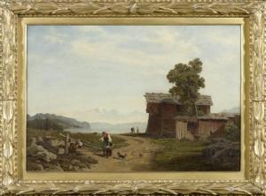 MEYER AM RHYN Jost,A peasant family in front of their farm and a moun,1850,Galerie Koller 2009-12-01