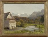 MEYER AM RHYN Jost,Landscape with a pond and a mountain range,1870,Galerie Koller 2009-12-01