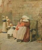 MEYER Beatrice 1800-1900,Children with nun sitting on a bench,19th,Golding Young & Mawer 2018-01-31