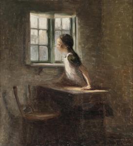 MEYER Carl Theodor 1860-1932,An interior with a girl by a window,1914,Bruun Rasmussen DK 2024-01-29