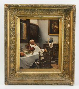 MEYER Claus 1856-1919,interior view, gentleman eating and drinking,Kaminski & Co. US 2019-10-20