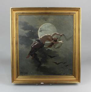MEYER E,figure floating in a moonlit sky with bats,Henry Adams GB 2024-01-25