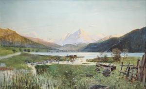MEYER Edgar 1853-1925,Alpensee in Südtirol mit verschiedenen Personen-Sz,Palais Dorotheum 2020-04-08