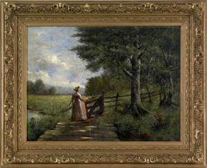 MEYER Emil H. 1863,landscape with a woman,1894,Pook & Pook US 2007-10-26