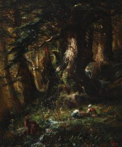 MEYER Emmanuel,Scenery with playing children in a forest clearing,Bruun Rasmussen 2024-02-19