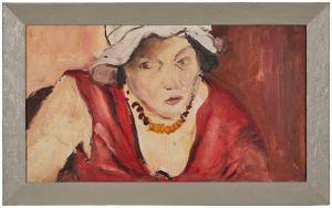 MEYER Friedrich Wilhelm 1900-1968,Portraitstudie mit roter Bluse II,Dobritz DE 2021-07-10
