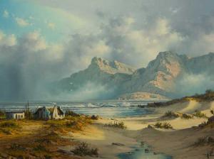 MEYER Hentie 1940,Coastal Landscape with Cape Cottage & Mountains,5th Avenue Auctioneers 2017-02-19
