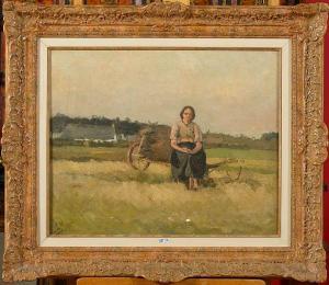 MEYER Isidore 1836-1916,Jeune paysanne se reposant sur une brouette,VanDerKindere BE 2017-02-21