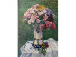 MEYER KASSEL Hans 1872-1952,A VASE OF FLOWERS UPON A DRAPED TABLE,1921,Lawrences GB 2018-04-13