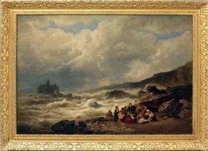MEYER RHODIUS Wilhelm Emil 1815-1897,Stürmische, bretonische Küste mit Figur,1858,Reiner Dannenberg 2019-06-20