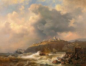 MEYER RHODIUS Wilhelm Emil 1815-1897,Town by the Coast,1877,Palais Dorotheum AT 2019-06-24