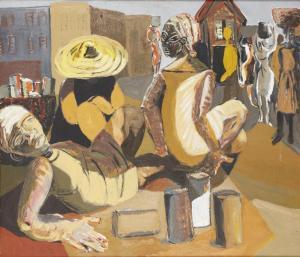 MEYER Sally 1961,Figures in a village street,1988,Rosebery's GB 2018-11-15